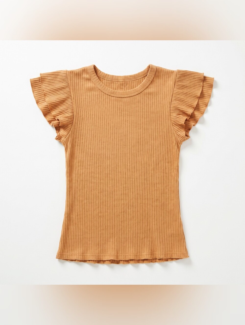 Anthropologie Ribbed Flutter Sleeve Tee in Camel - W5